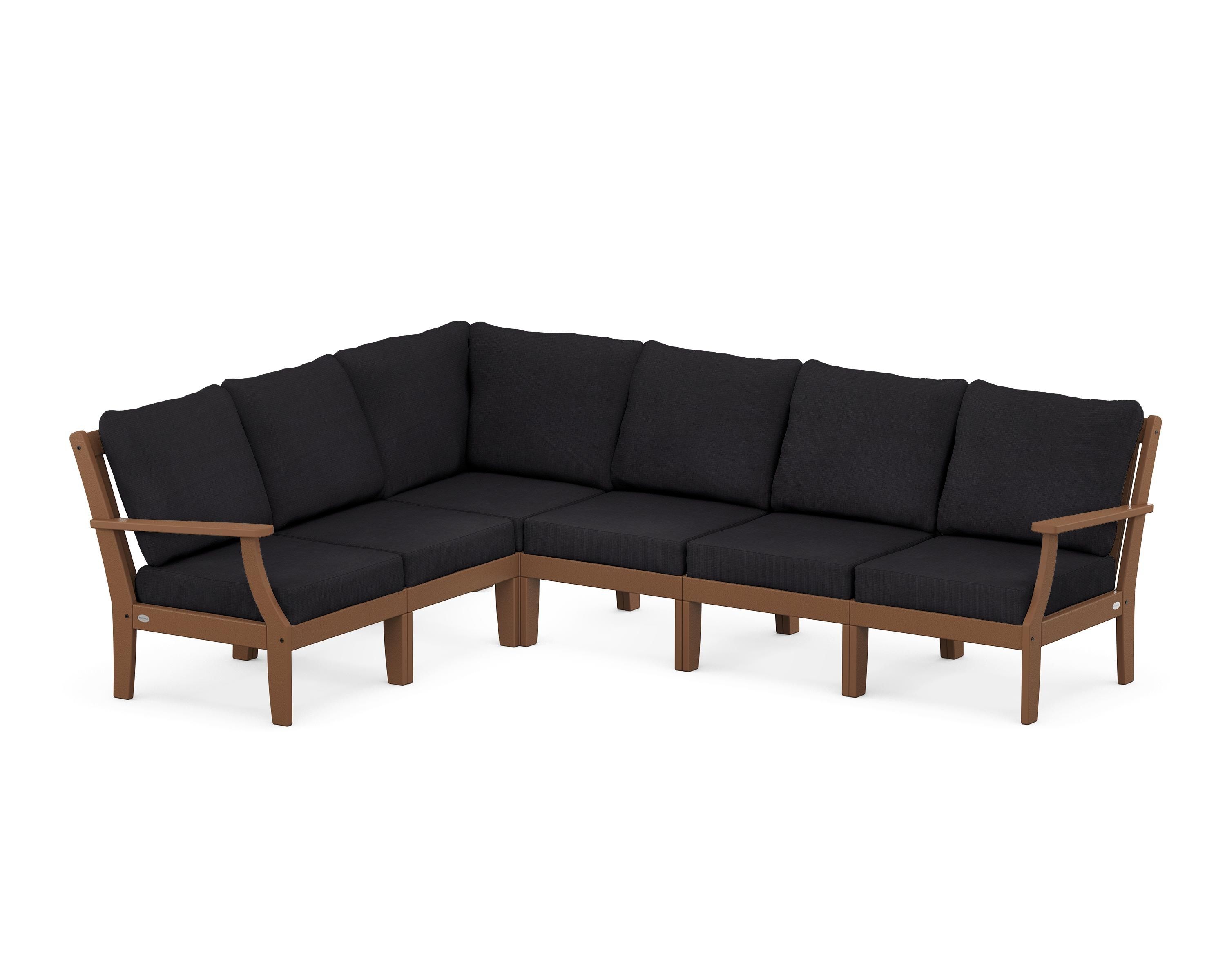 POLYWOOD® Braxton Modular 6-Piece Deep Seating Set in Teak / Midnight Linen
