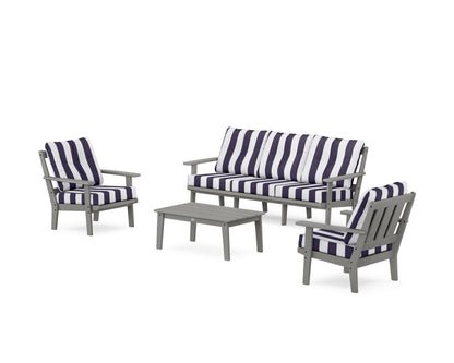 POLYWOOD® Oxford 4-Piece Deep Seating Set with Sofa in Slate Grey / Cabana Stripe Navy