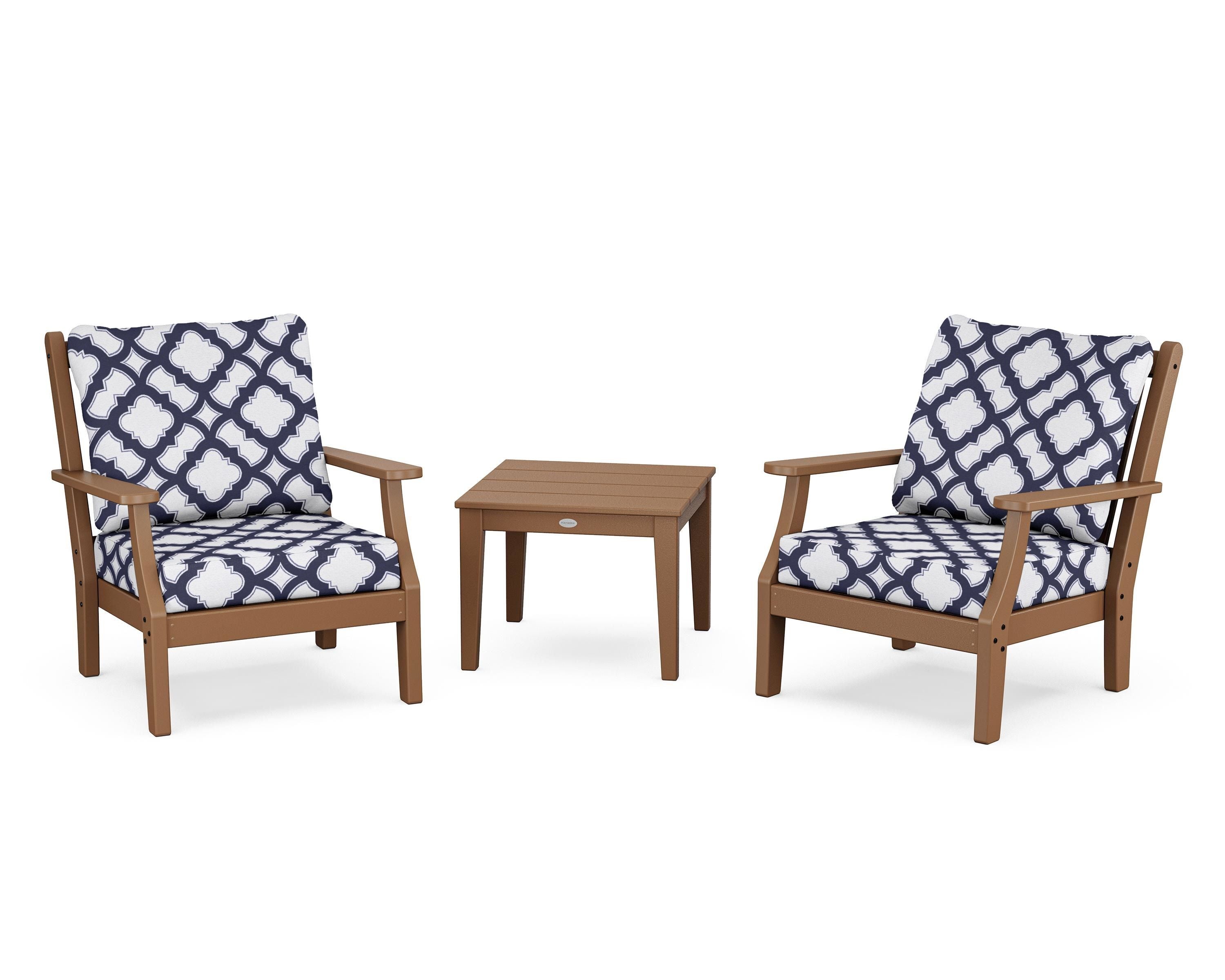 Country Living Wovendale 3-Piece Deep Seating Set in Teak / Trellis Navy