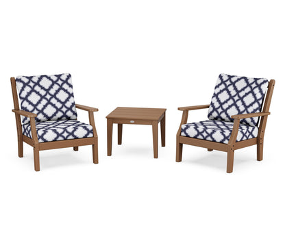 Country Living Wovendale 3-Piece Deep Seating Set in Teak / Trellis Navy