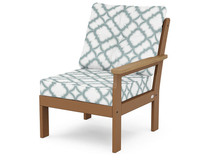 POLYWOOD® Vineyard Modular Right Arm Chair in Teak / Natural / Trellis Glacier Spa