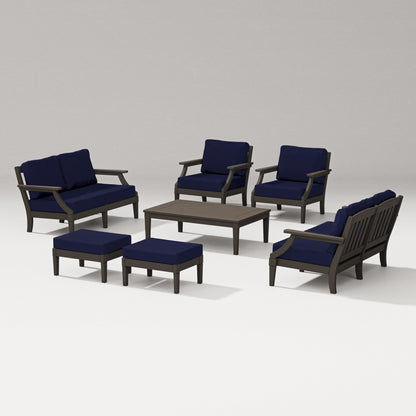 PW Designer Series Estate 7-Piece Lounge Loveseat Set in Vintage Coffee / Navy