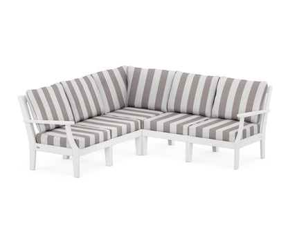 POLYWOOD® Braxton Modular 5-Piece Deep Seating Set in White / Cabana Stripe Grey Mist