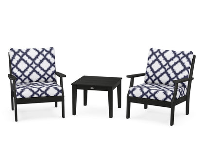 POLYWOOD® Braxton 3-Piece Deep Seating Set in Black / Trellis Navy