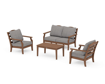 Draper James™ by  POLYWOOD® Savannah 4-Piece Deep Seating Set with Loveseat in Teak / Grey Mist