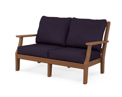 Martha Stewart by POLYWOOD® Chinoiserie Deep Seating Loveseat in Teak / Navy Linen