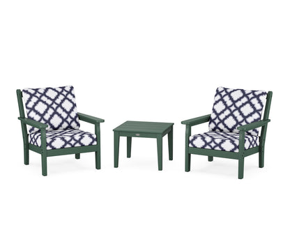 POLYWOOD® Chippendale 3-Piece Deep Seating Set in Green / Trellis Navy