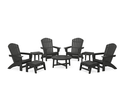 POLYWOOD® Nautical Grand Adirondack 9-Piece Conversation Set in Black