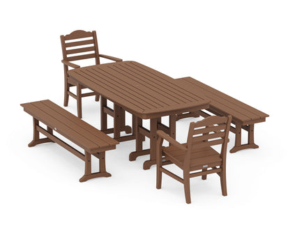 POLYWOOD® Savannah 5-Piece Dining Set with Benches in Teak