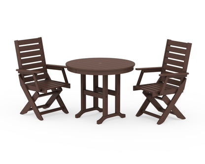 POLYWOOD® Captain Folding Chair 3-Piece Round Dining Set in Mahogany