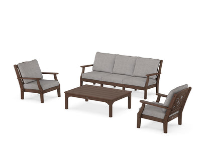 Martha Stewart by POLYWOOD® Chinoiserie 4-Piece Deep Seating Set with Sofa in Mahogany / Grey Mist