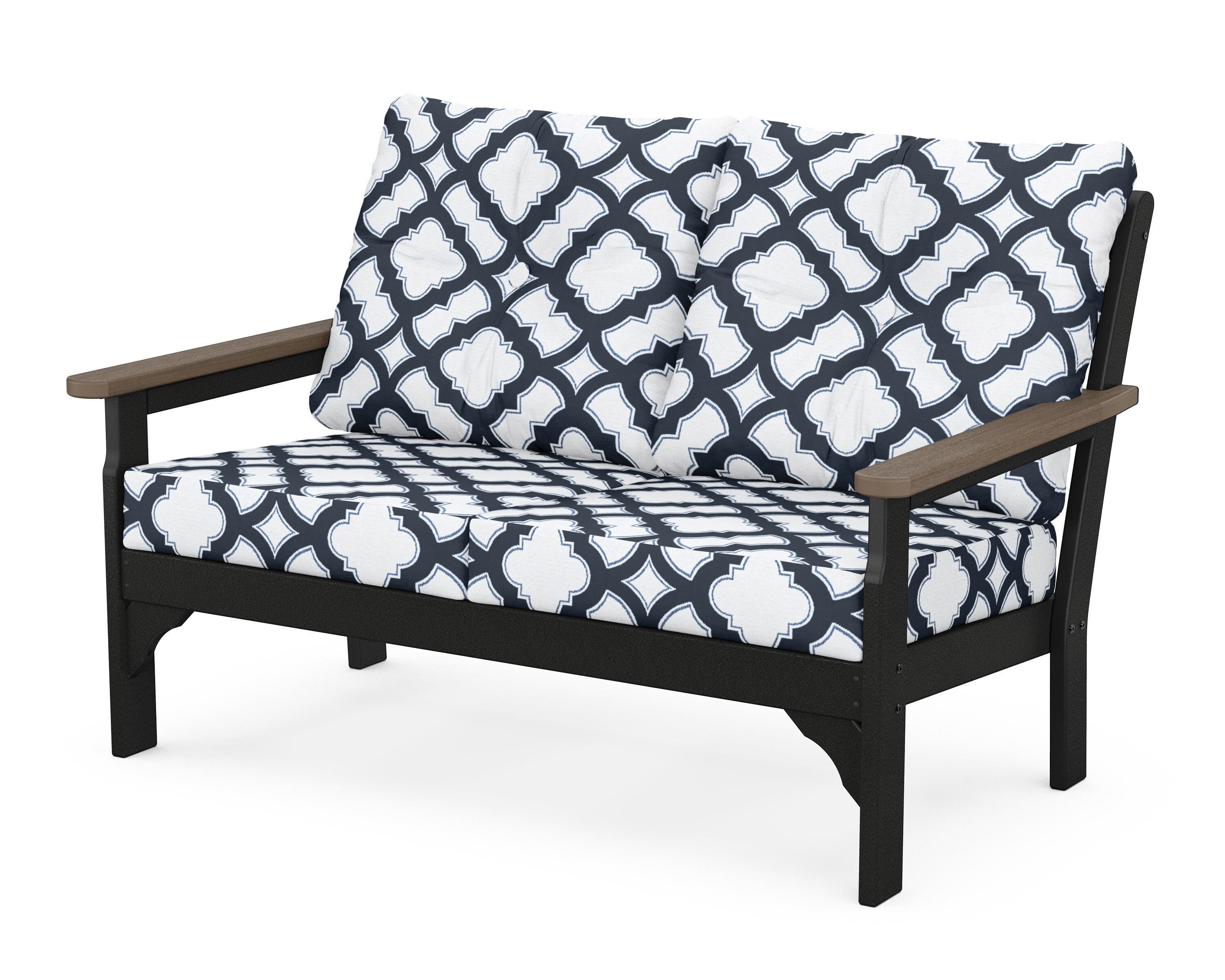 POLYWOOD® Vineyard Deep Seating Loveseat in Black / Kona / Trellis Marine Indigo