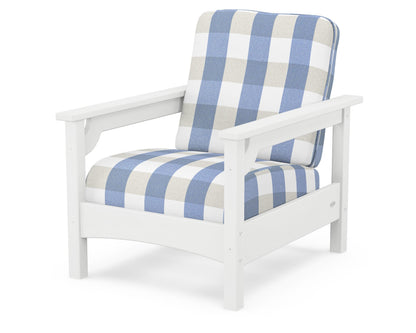 POLYWOOD® Club Chair in White / Buffalo Plaid Sky Blue