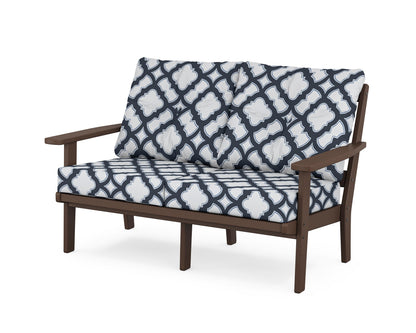 POLYWOOD® Oxford Deep Seating Loveseat in Mahogany / Trellis Marine Indigo