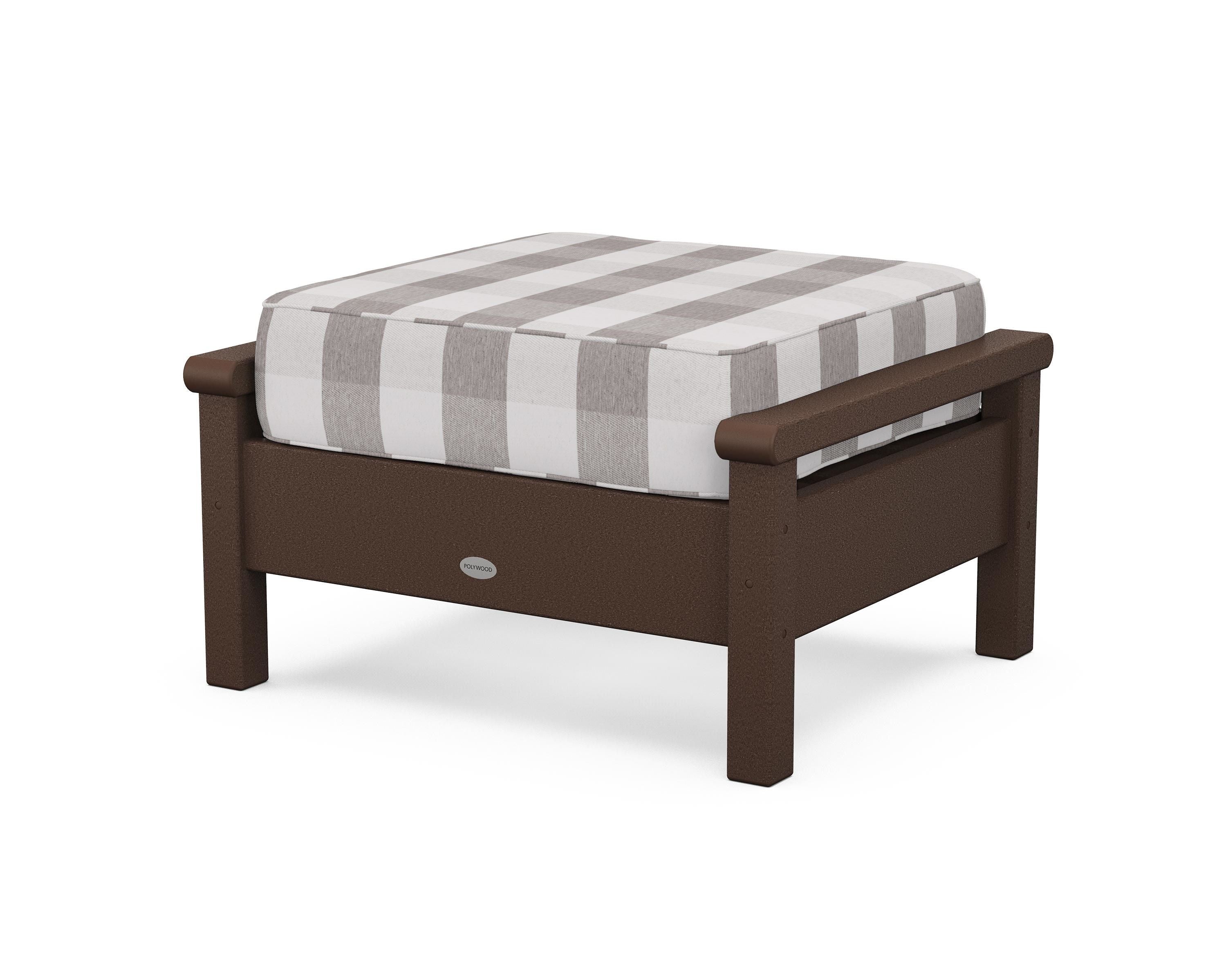 POLYWOOD® Harbour Deep Seating Ottoman in Mahogany / Buffalo Plaid Grey Mist