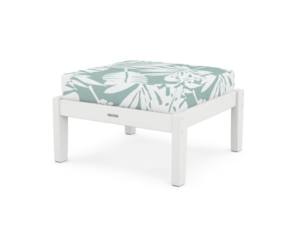 Martha Stewart by POLYWOOD® Chinoiserie Deep Seating Ottoman in White / Leaf Glacier Spa