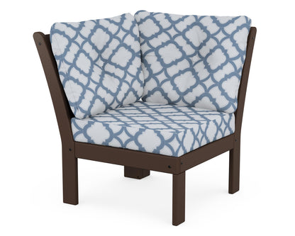 POLYWOOD® Vineyard Modular Corner Chair in Mahogany / Trellis Sky Blue