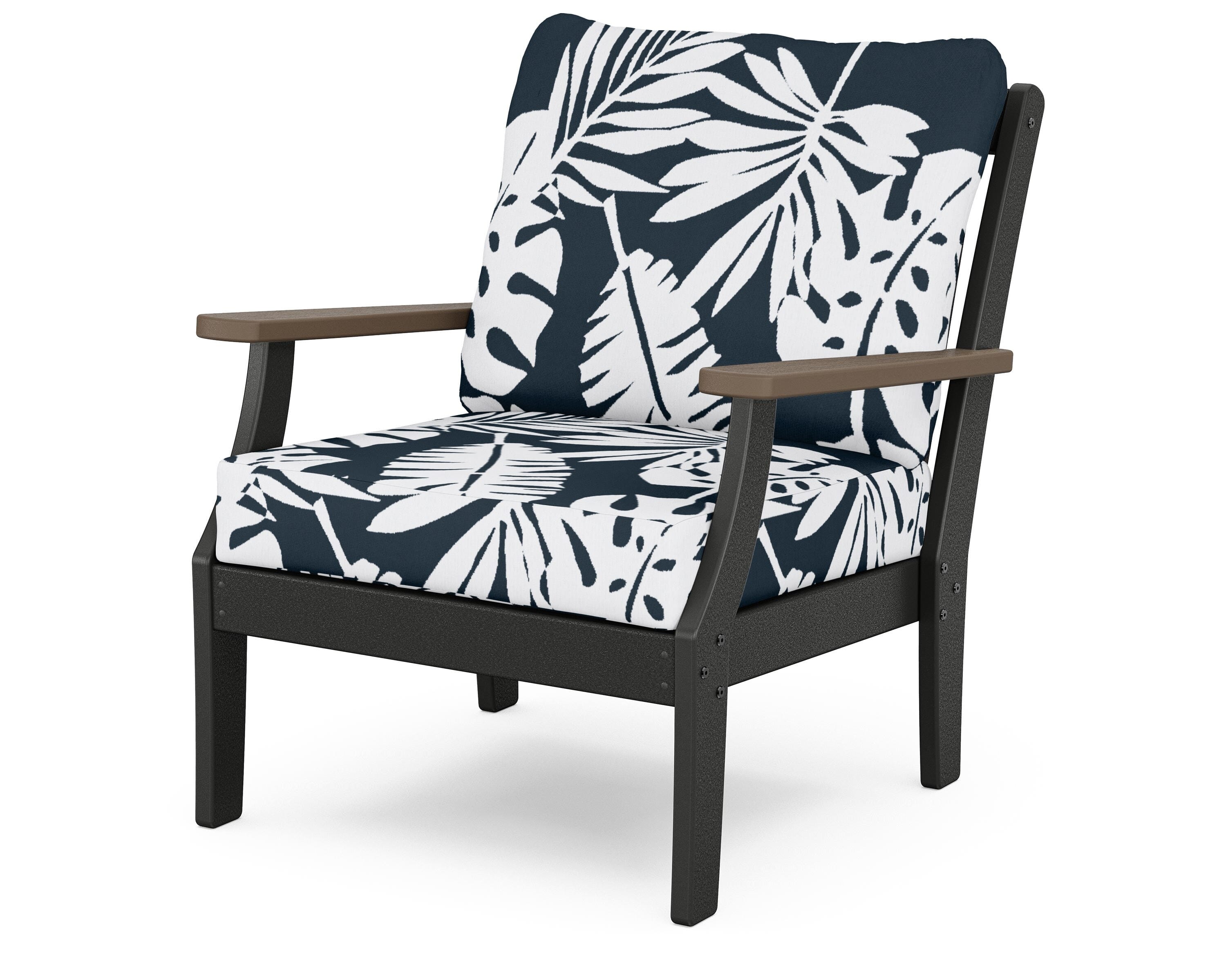 POLYWOOD® Braxton Deep Seating Chair in Black / Kona / Leaf Marine Indigo