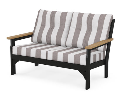 POLYWOOD® Vineyard Deep Seating Loveseat in Black / Natural / Cabana Stripe Grey Mist