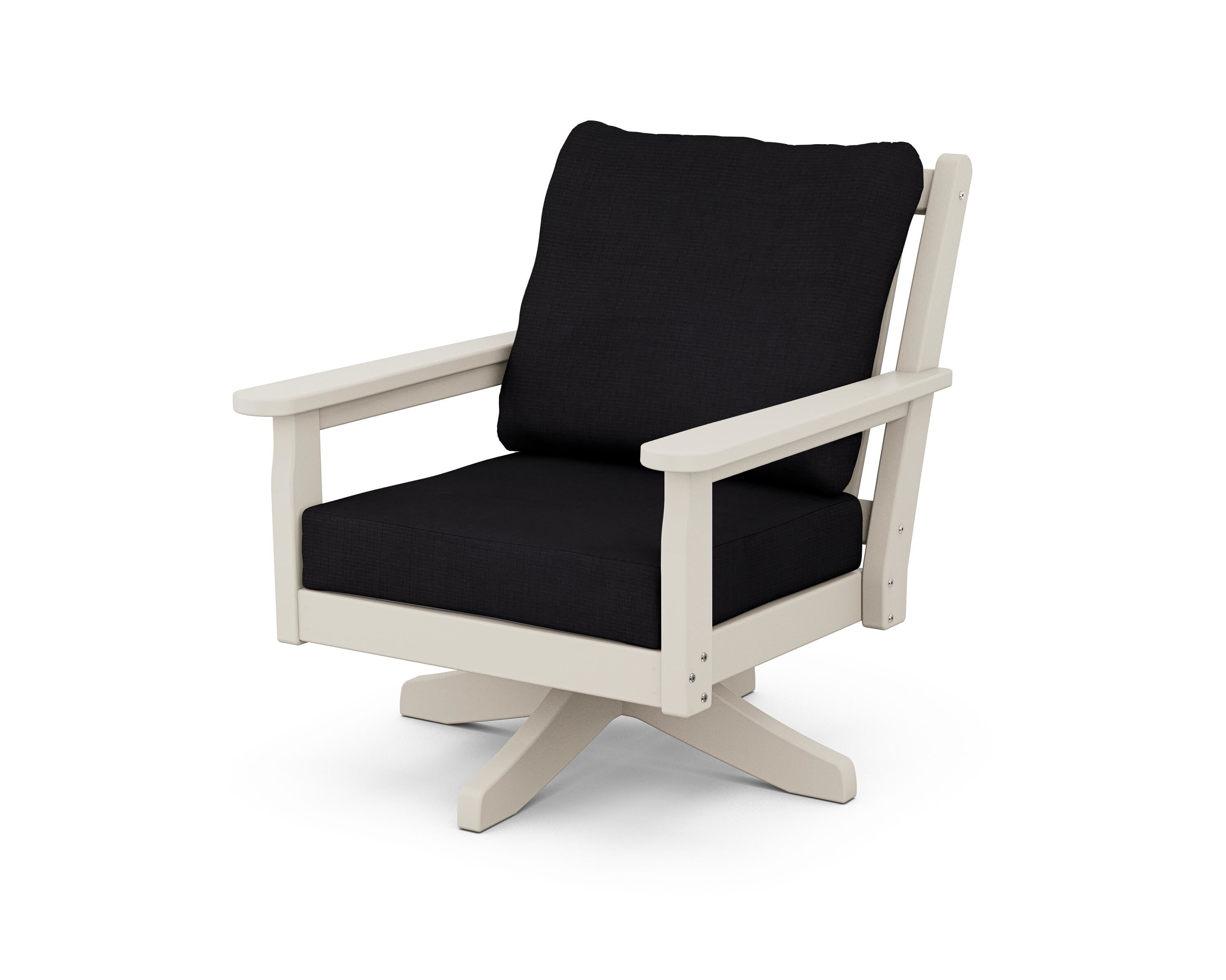 POLYWOOD® Chippendale Deep Seating Swivel Chair in Sand / Midnight Linen