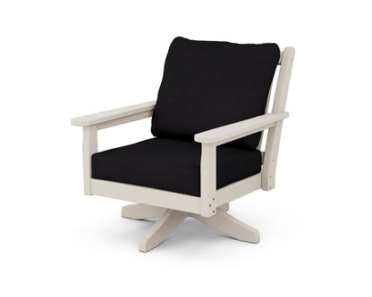 POLYWOOD® Chippendale Deep Seating Swivel Chair in Sand / Midnight Linen