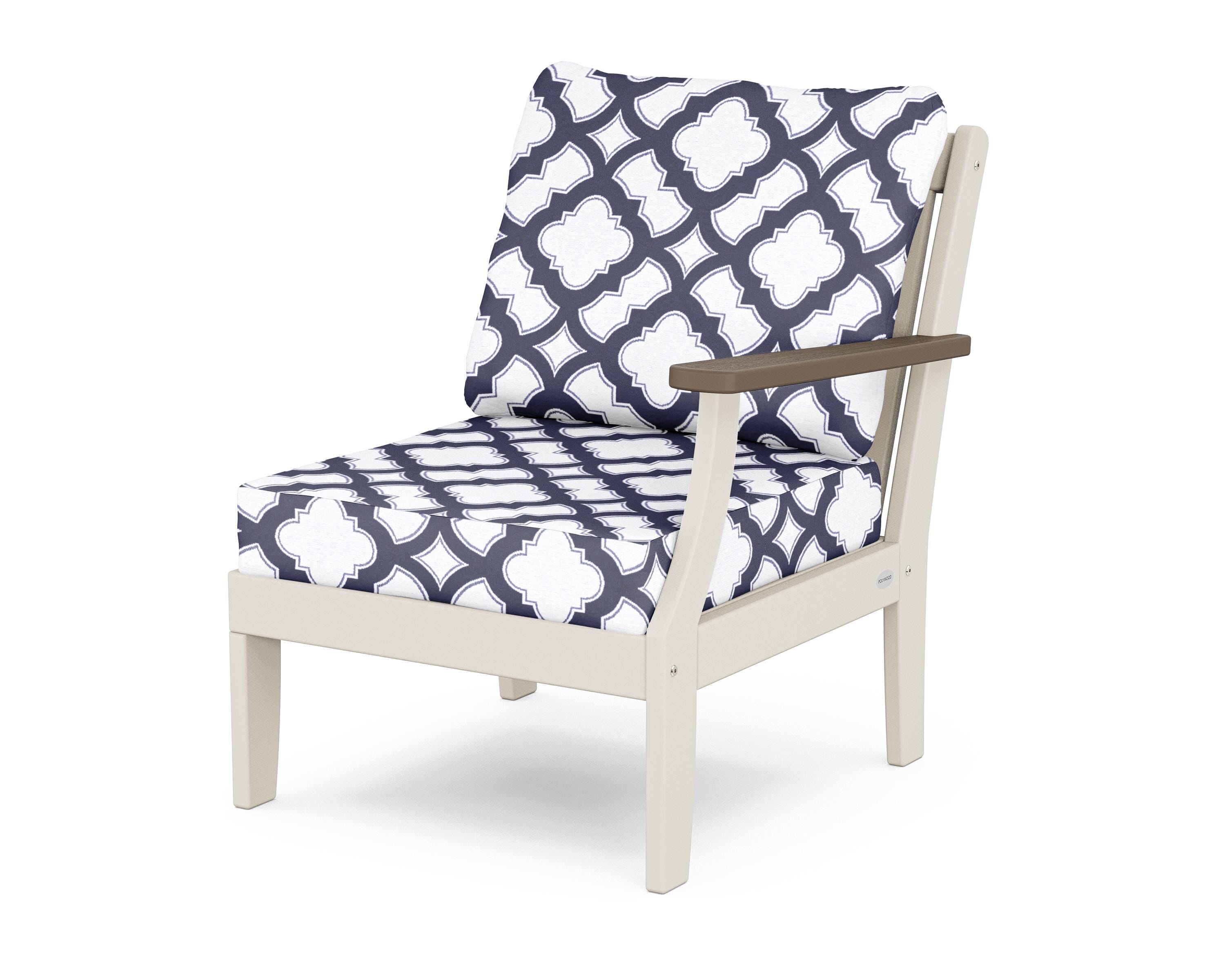POLYWOOD® Braxton Modular Right Arm Chair in Sand / Kona / Trellis Navy