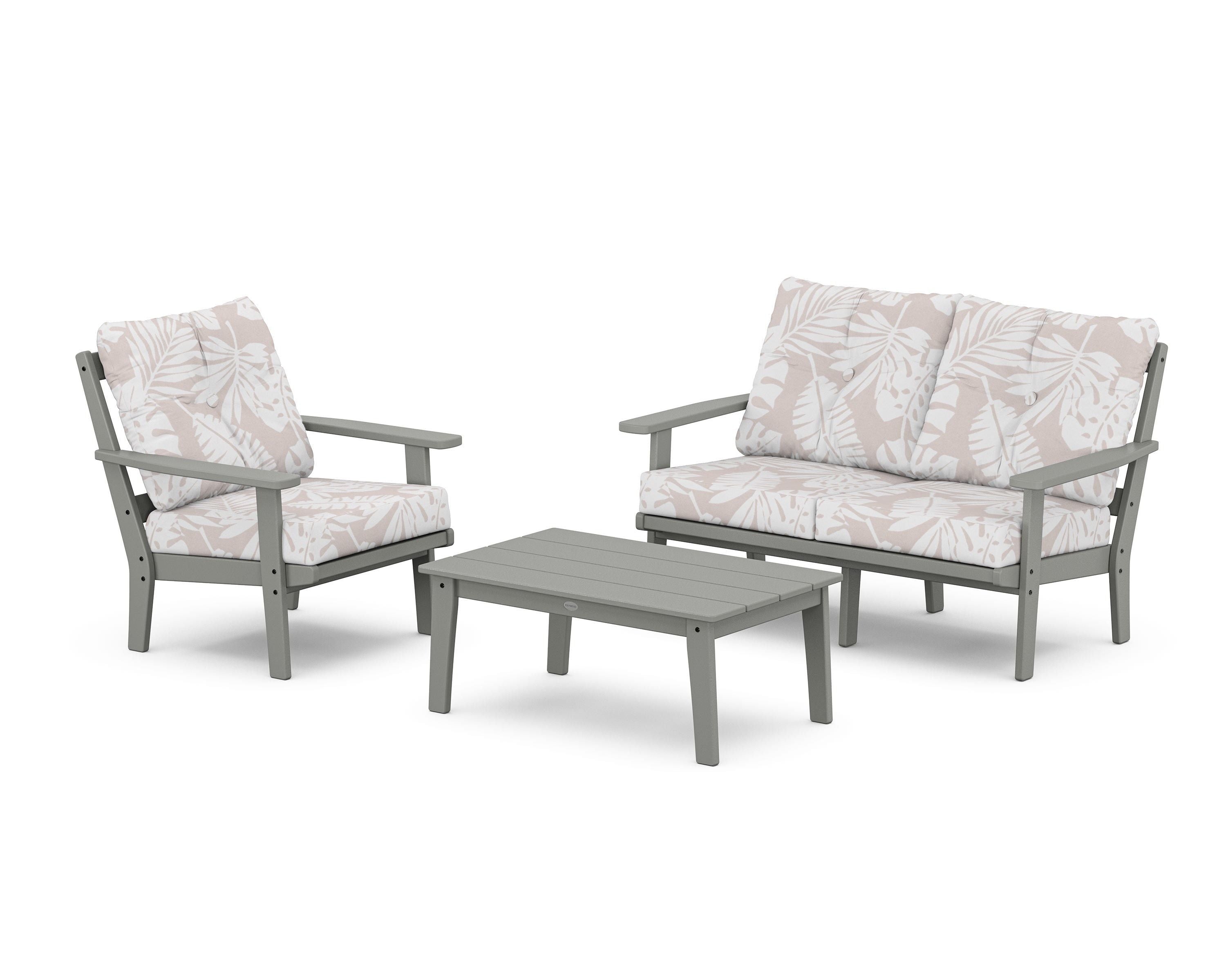 POLYWOOD® Prairie 3-Piece Deep Seating Set with Loveseat in Slate Grey / Leaf Dune Burlap