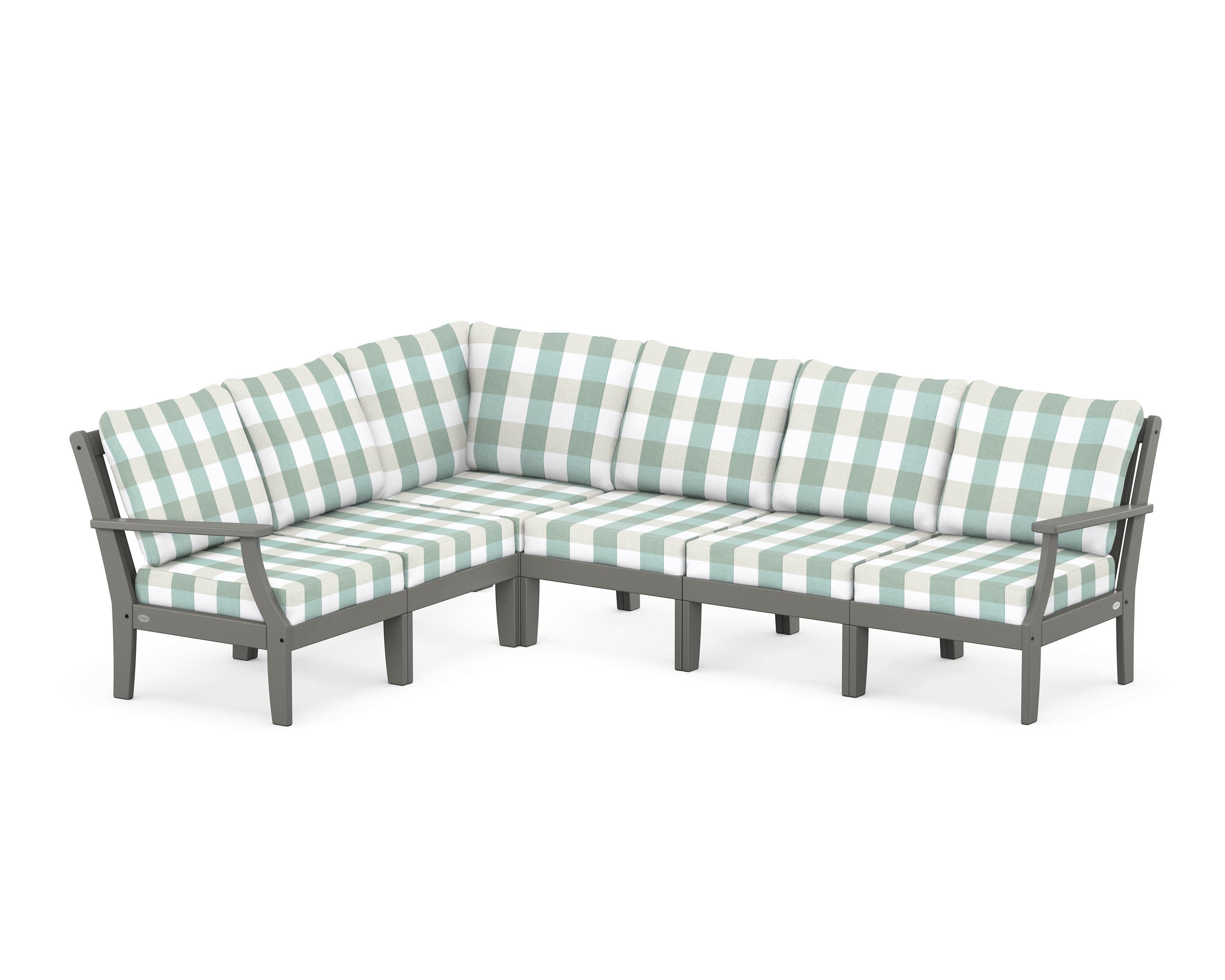POLYWOOD® Braxton Modular 6-Piece Deep Seating Set in Slate Grey / Buffalo Plaid Glacier Spa