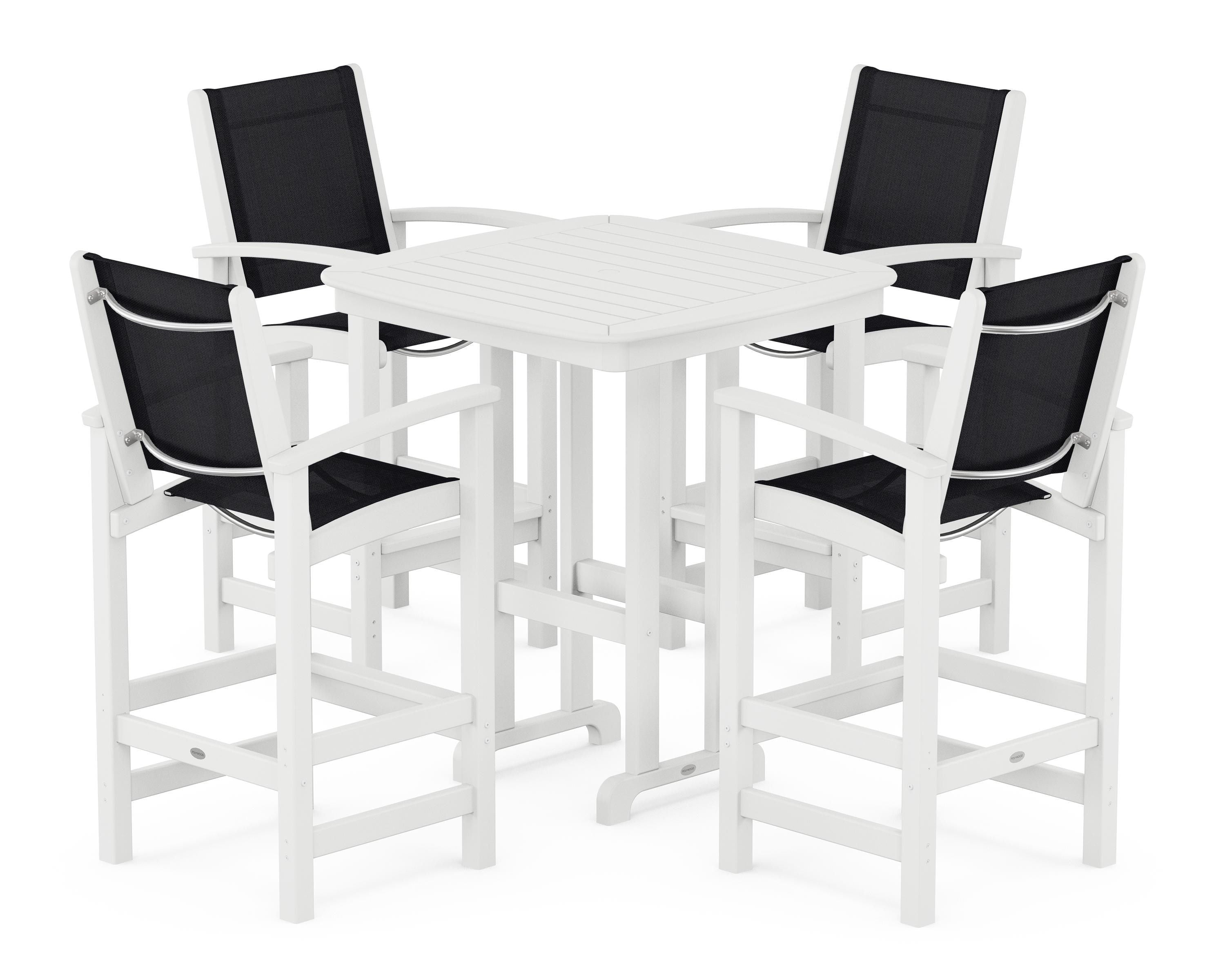 POLYWOOD® Coastal 5-Piece Bar Set in White / Black Sling