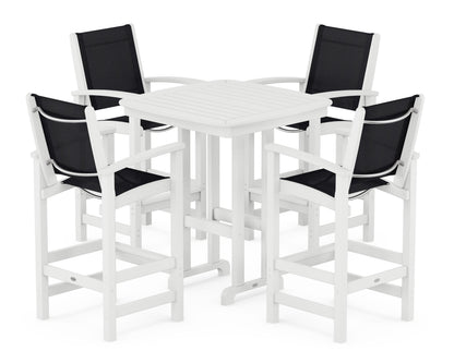 POLYWOOD® Coastal 5-Piece Bar Set in White / Black Sling