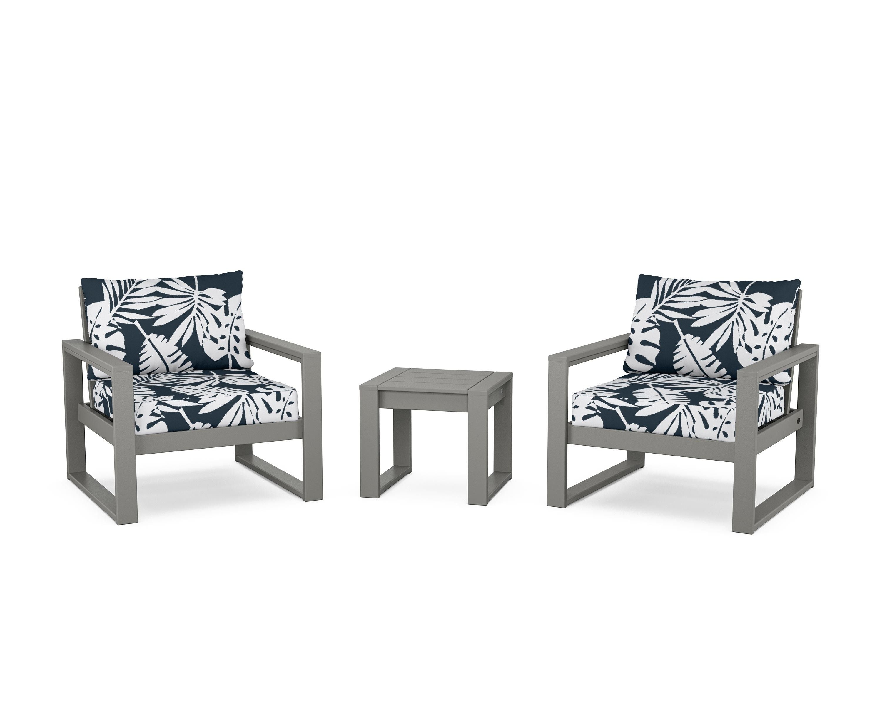POLYWOOD® EDGE Sectional 3-Piece Deep Seating Set in Slate Grey / Leaf Marine Indigo