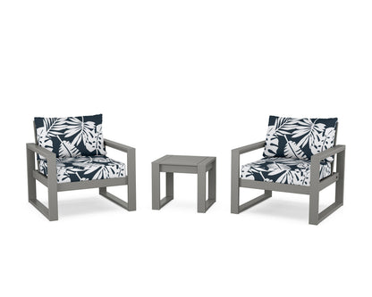 POLYWOOD® EDGE Sectional 3-Piece Deep Seating Set in Slate Grey / Leaf Marine Indigo