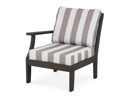 POLYWOOD® Braxton Modular Left Arm Chair in Vintage Coffee / Cabana Stripe Grey Mist