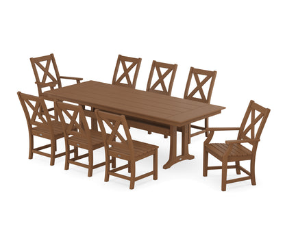 POLYWOOD® Braxton 9-Piece Farmhouse Dining Set with Trestle Legs in Teak