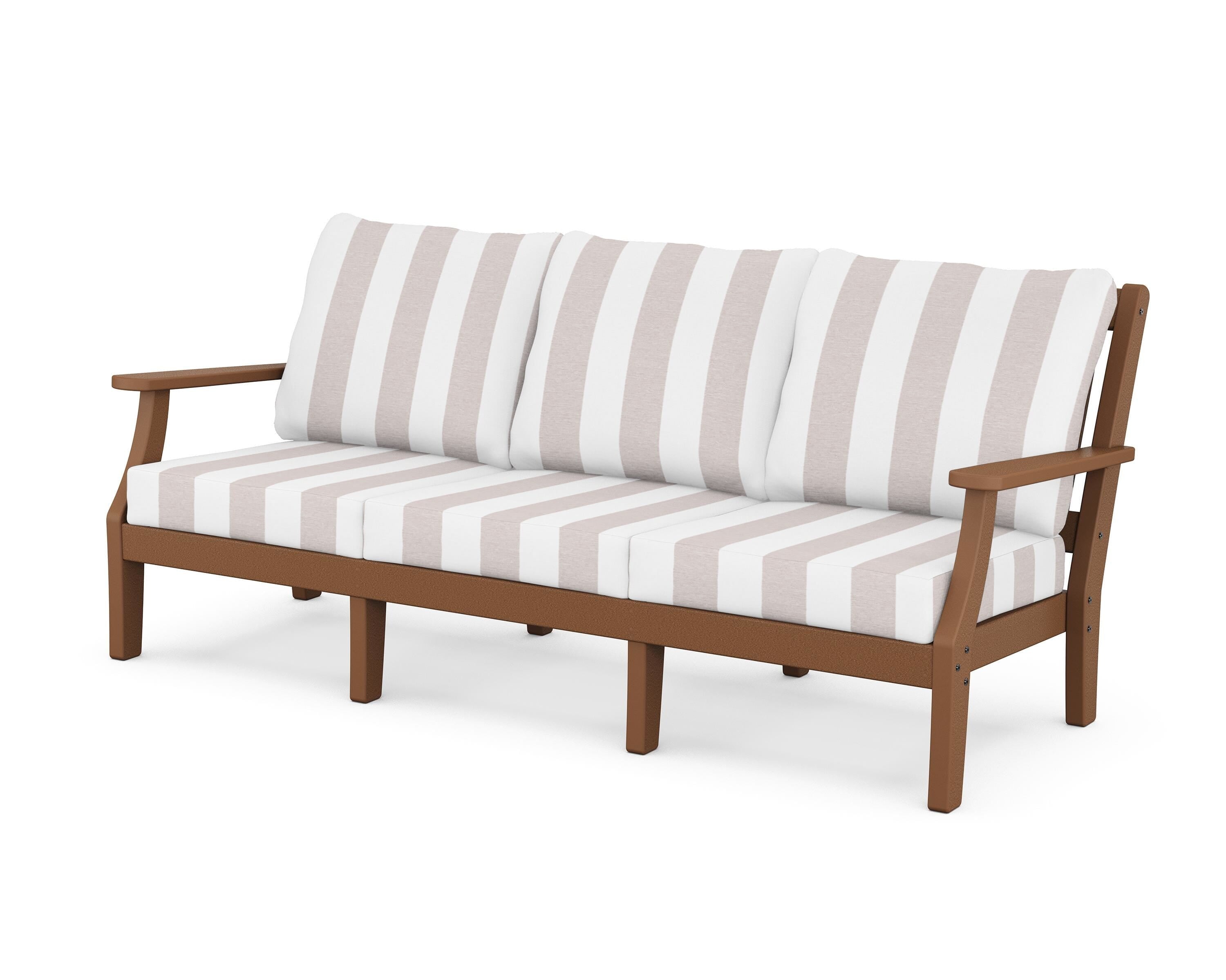 Martha Stewart by POLYWOOD® Chinoiserie Deep Seating Sofa in Teak / Cabana Stripe Dune Burlap