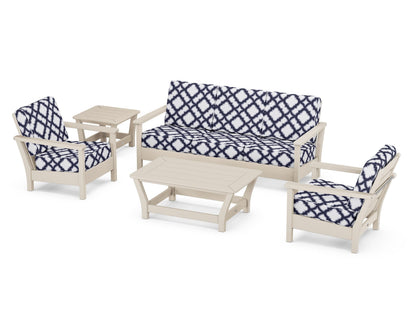 POLYWOOD® Harbour 5-Piece Deep Seating Set in Sand / Trellis Navy