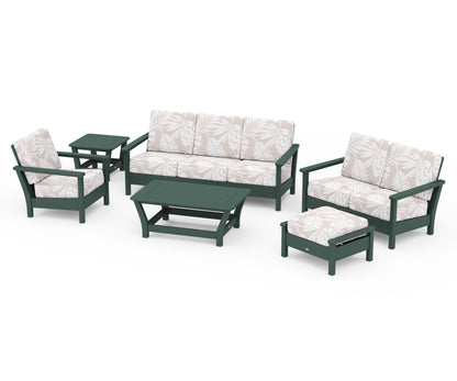 POLYWOOD® Harbour 6-Piece Outdoor Living Set in Green / Leaf Dune Burlap