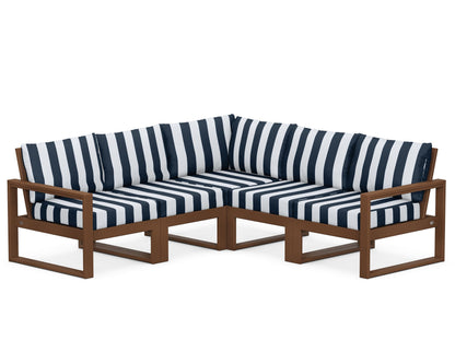 POLYWOOD® EDGE 5-Piece Modular Deep Seating Set in Teak / Cabana Stripe Marine Indigo