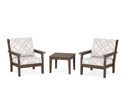 POLYWOOD® Chippendale 3-Piece Deep Seating Set in Mahogany / Trellis Dune Burlap