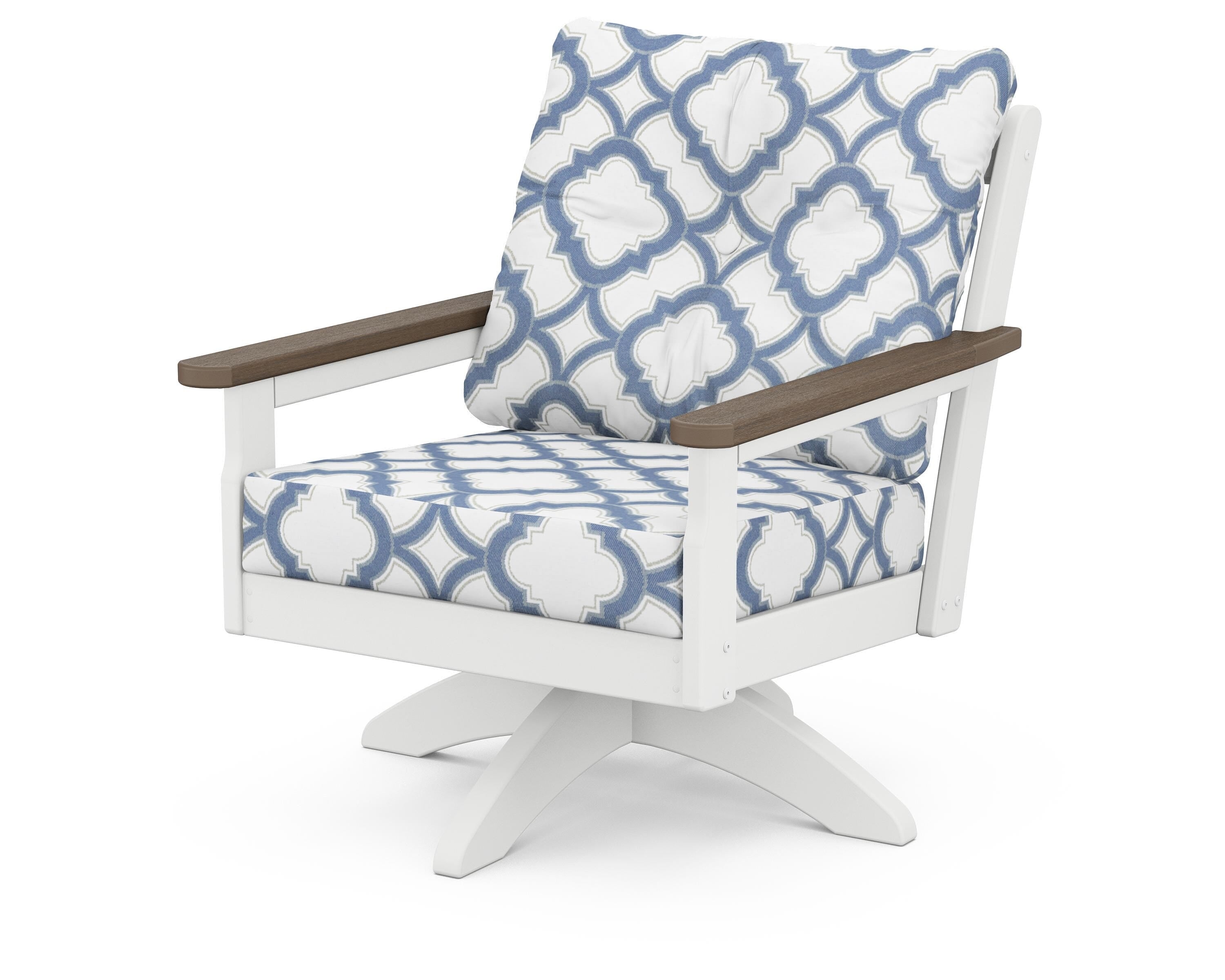 POLYWOOD® Vineyard Deep Seating Swivel Chair in White / Kona / Trellis Sky Blue