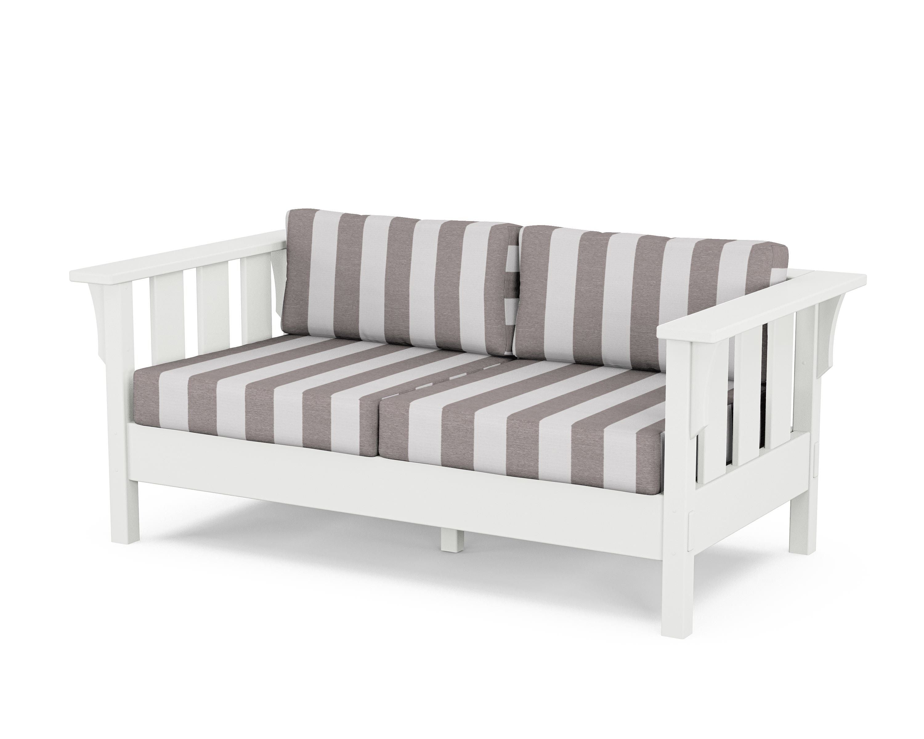 Martha Stewart by POLYWOOD® Acadia Deep Seating Loveseat in White / Cabana Stripe Grey Mist