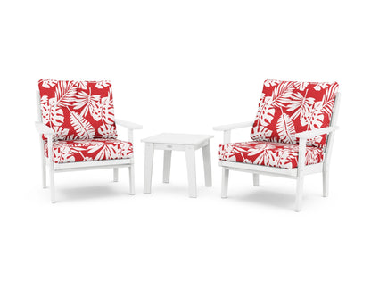 POLYWOOD® Lakeside 3-Piece Deep Seating Chair Set in White / Leaf Crimson