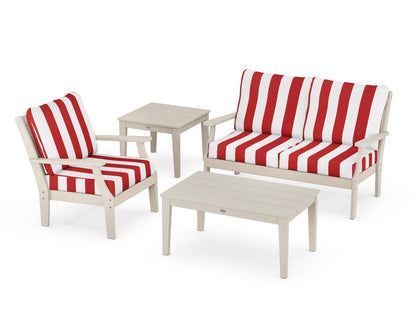 POLYWOOD® Braxton 4-Piece Deep Seating Set in Sand / Cabana Stripe Crimson