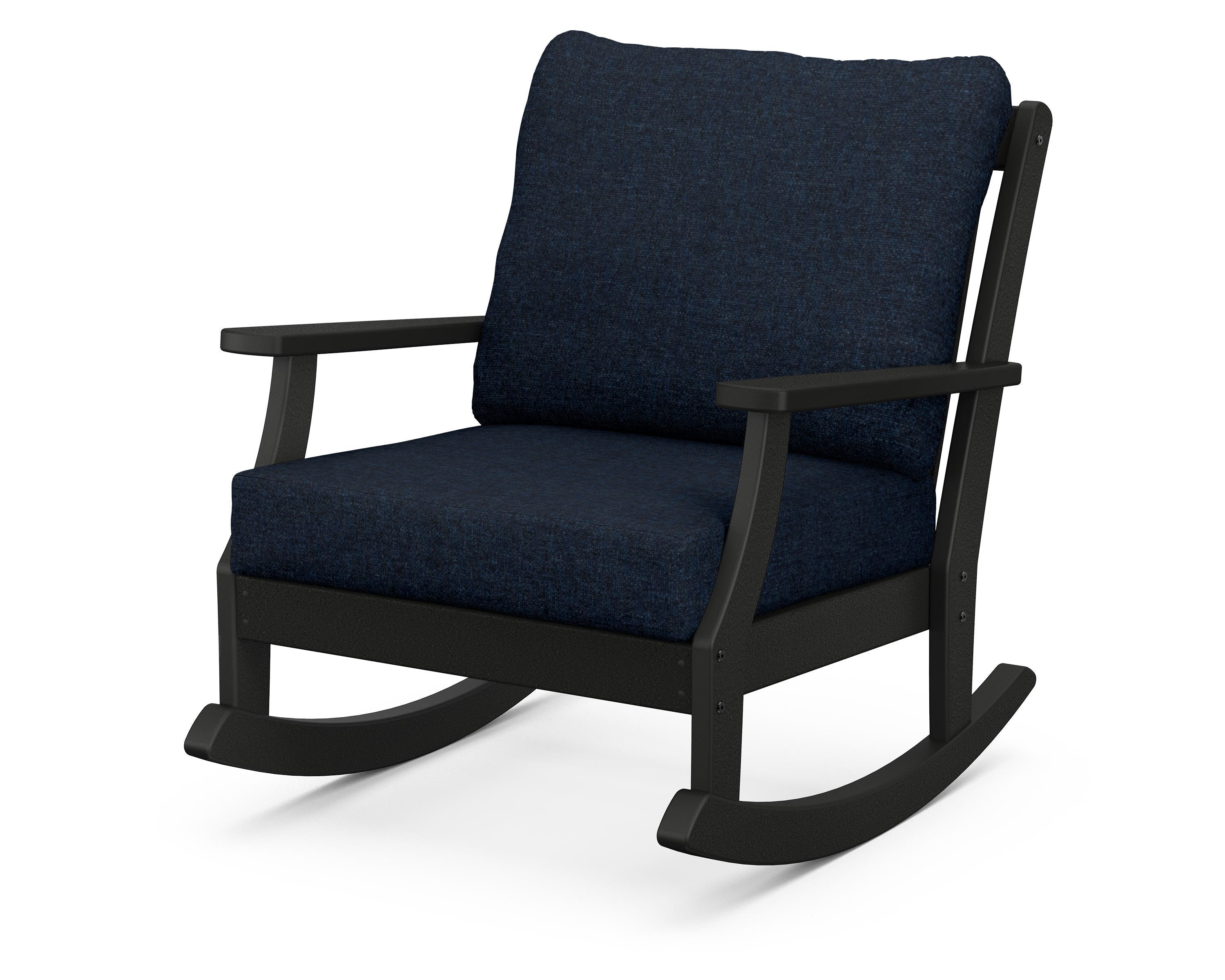 POLYWOOD® Braxton Deep Seating Rocking Chair in Black / Marine Indigo
