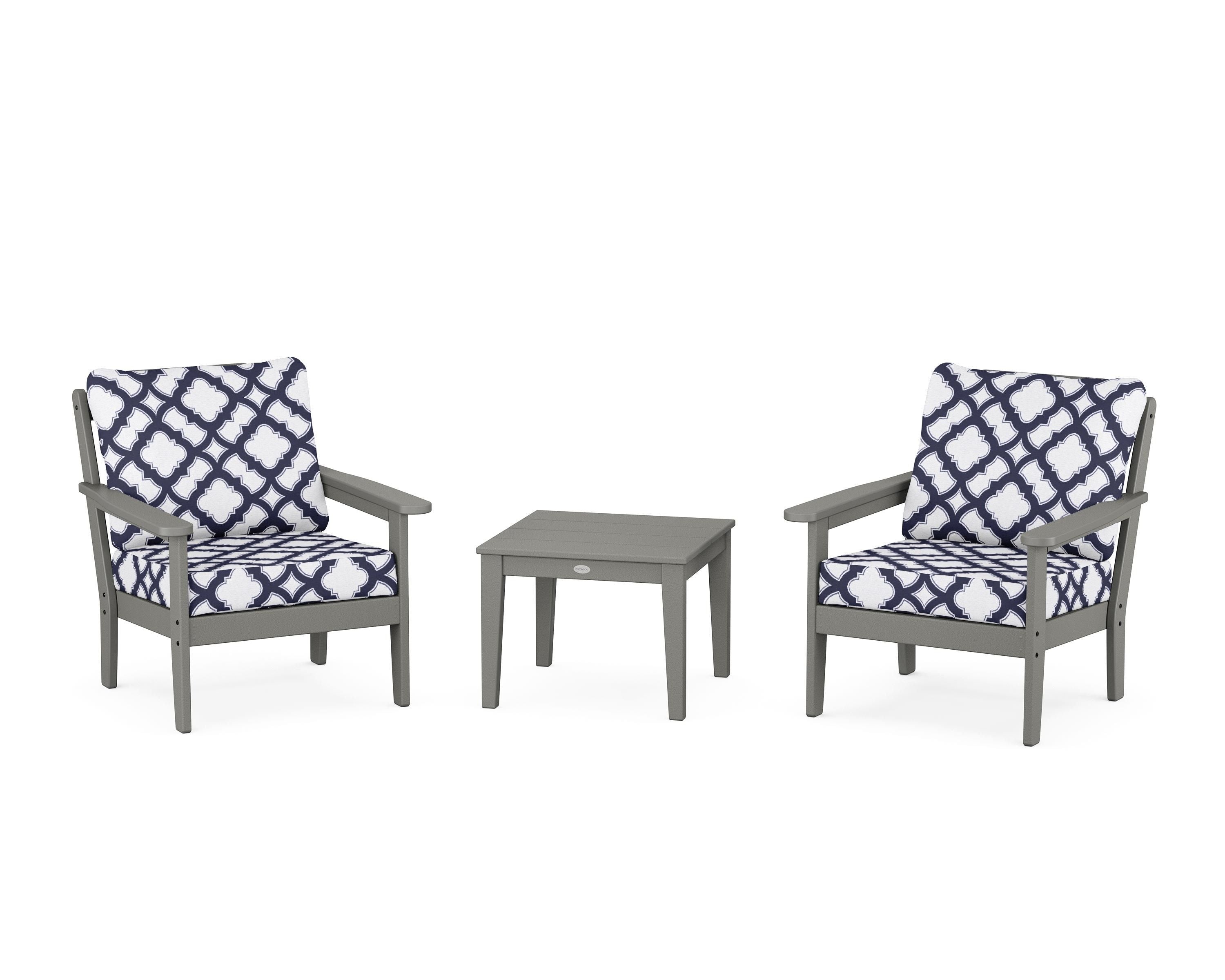 Country Living Cottage 3-Piece Deep Seating Set in Slate Grey / Trellis Navy