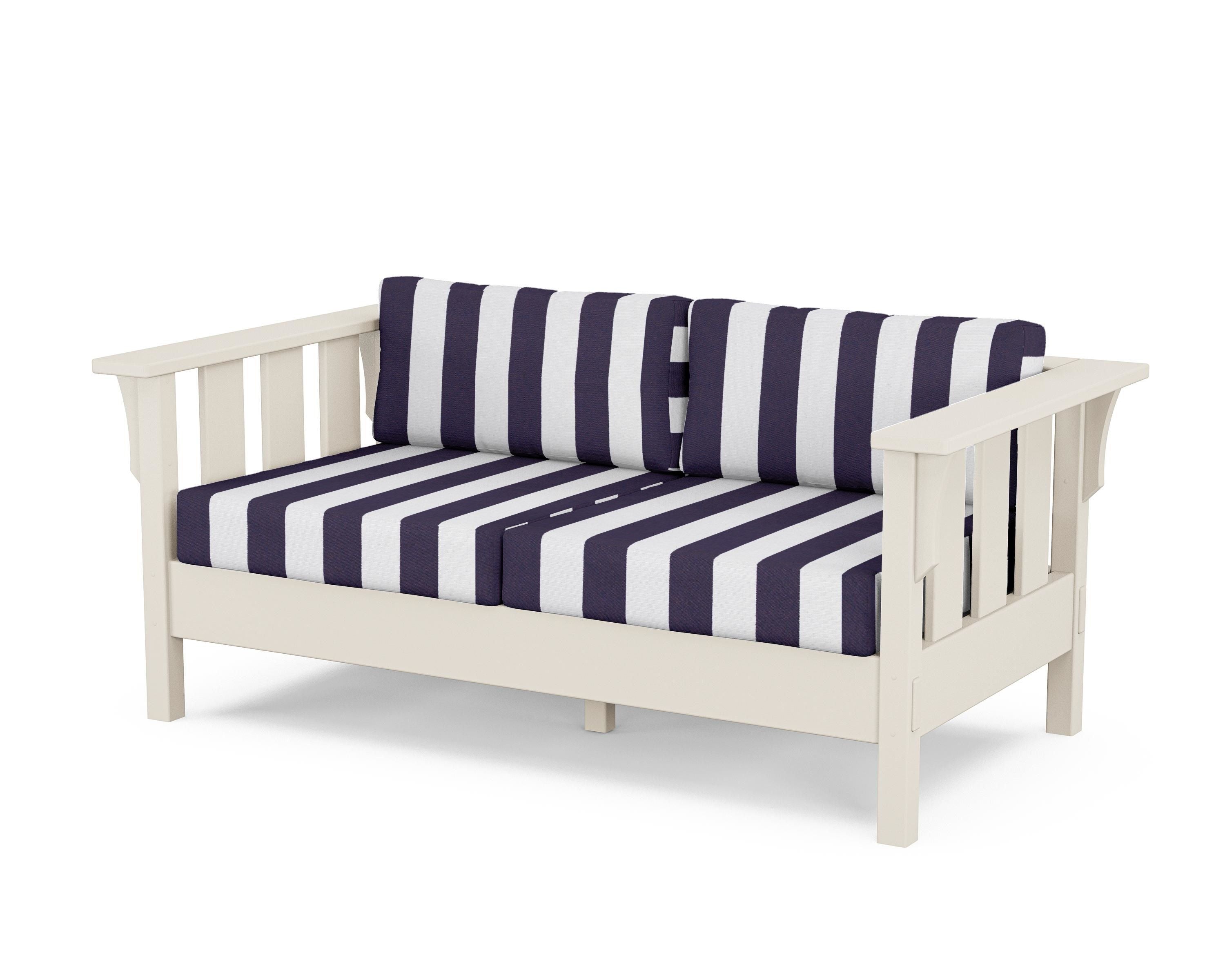 Martha Stewart by POLYWOOD® Acadia Deep Seating Loveseat in Sand / Cabana Stripe Navy