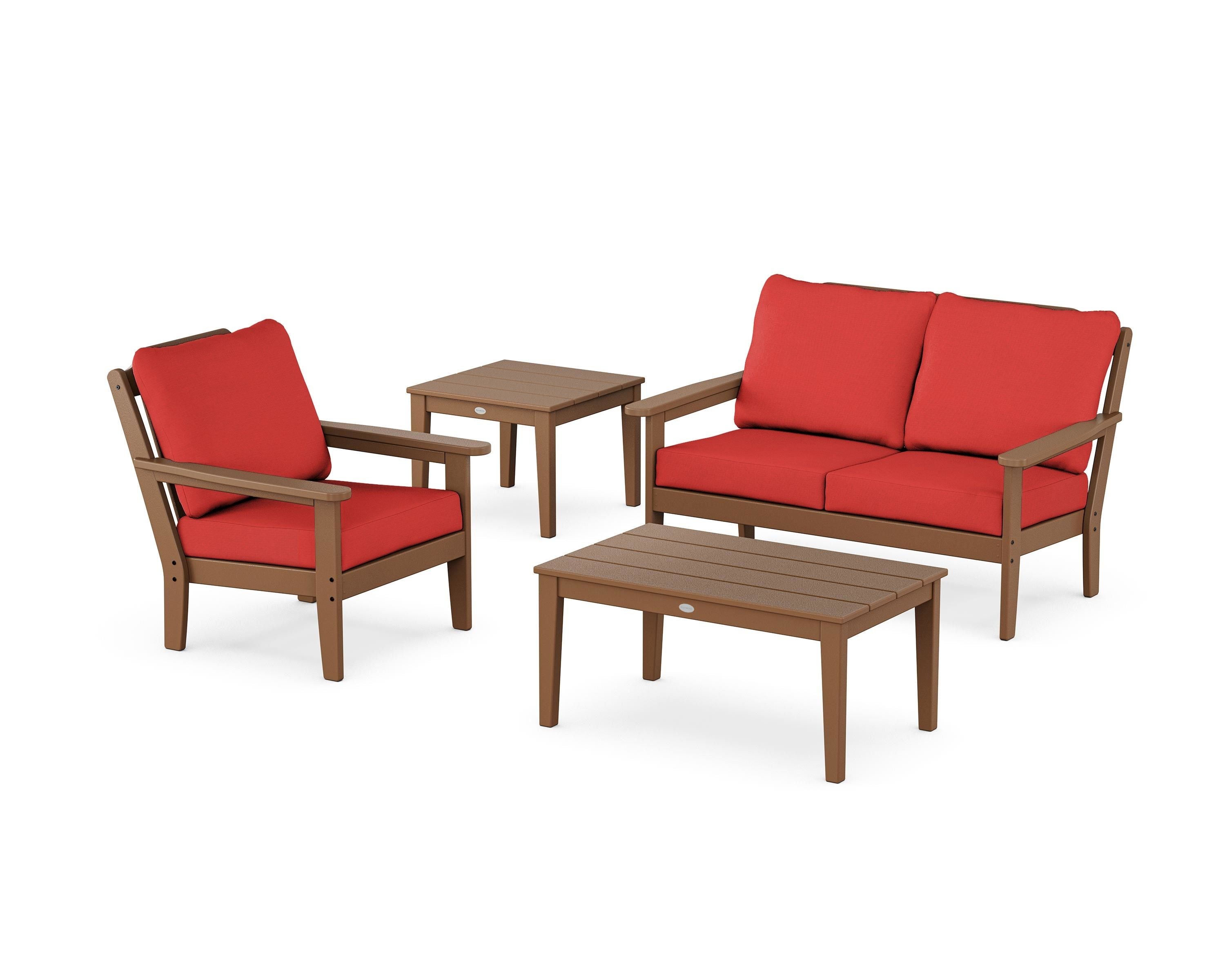 Country Living Wovendale 4-Piece Deep Seating Set in Teak / Crimson Linen