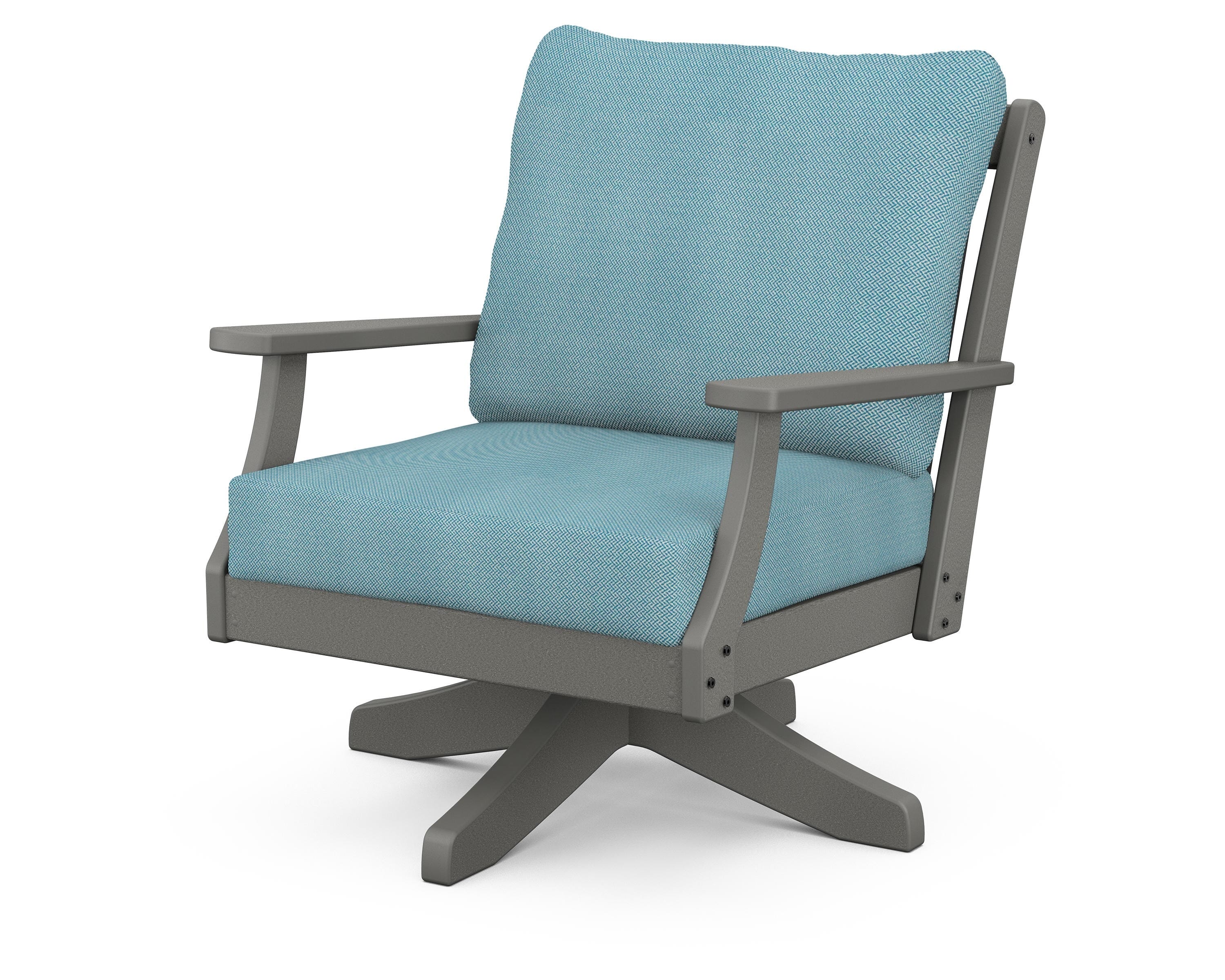 POLYWOOD® Braxton Deep Seating Swivel Chair in Slate Grey / Lattice Sky Blue