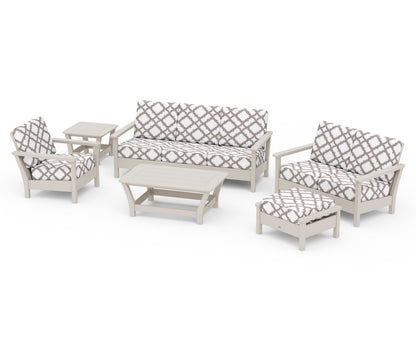 POLYWOOD® Harbour 6-Piece Outdoor Living Set in Sand / Trellis Grey Mist