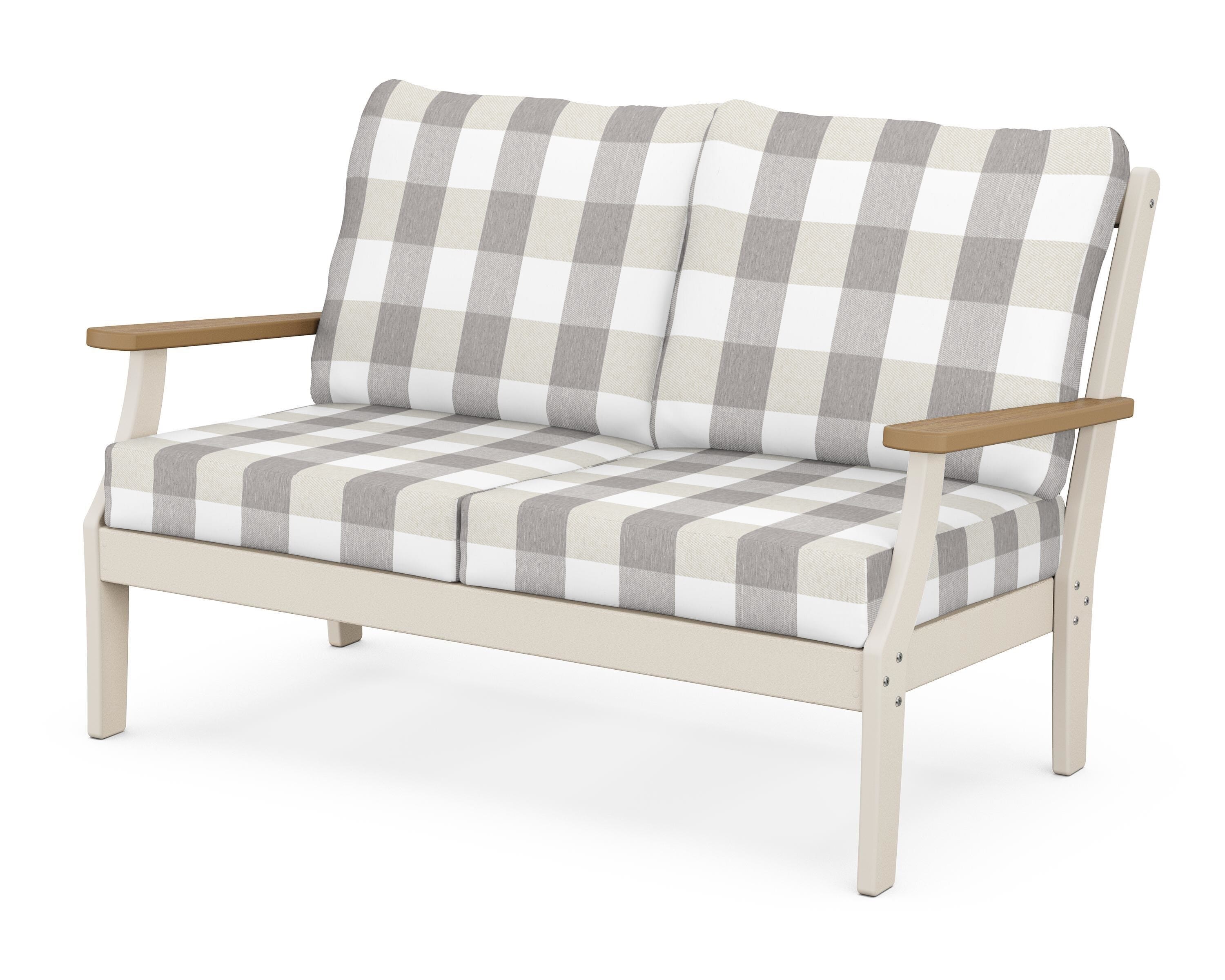 POLYWOOD® Braxton Deep Seating Loveseat in Sand / Natural / Buffalo Plaid Grey Mist